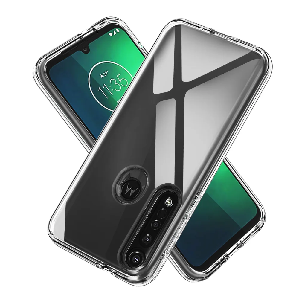 Прозрачный бронированный чехол на Motorola Moto One Zoom Pro Macro X5 E5 G6 Play G8 Plus Двухслойный