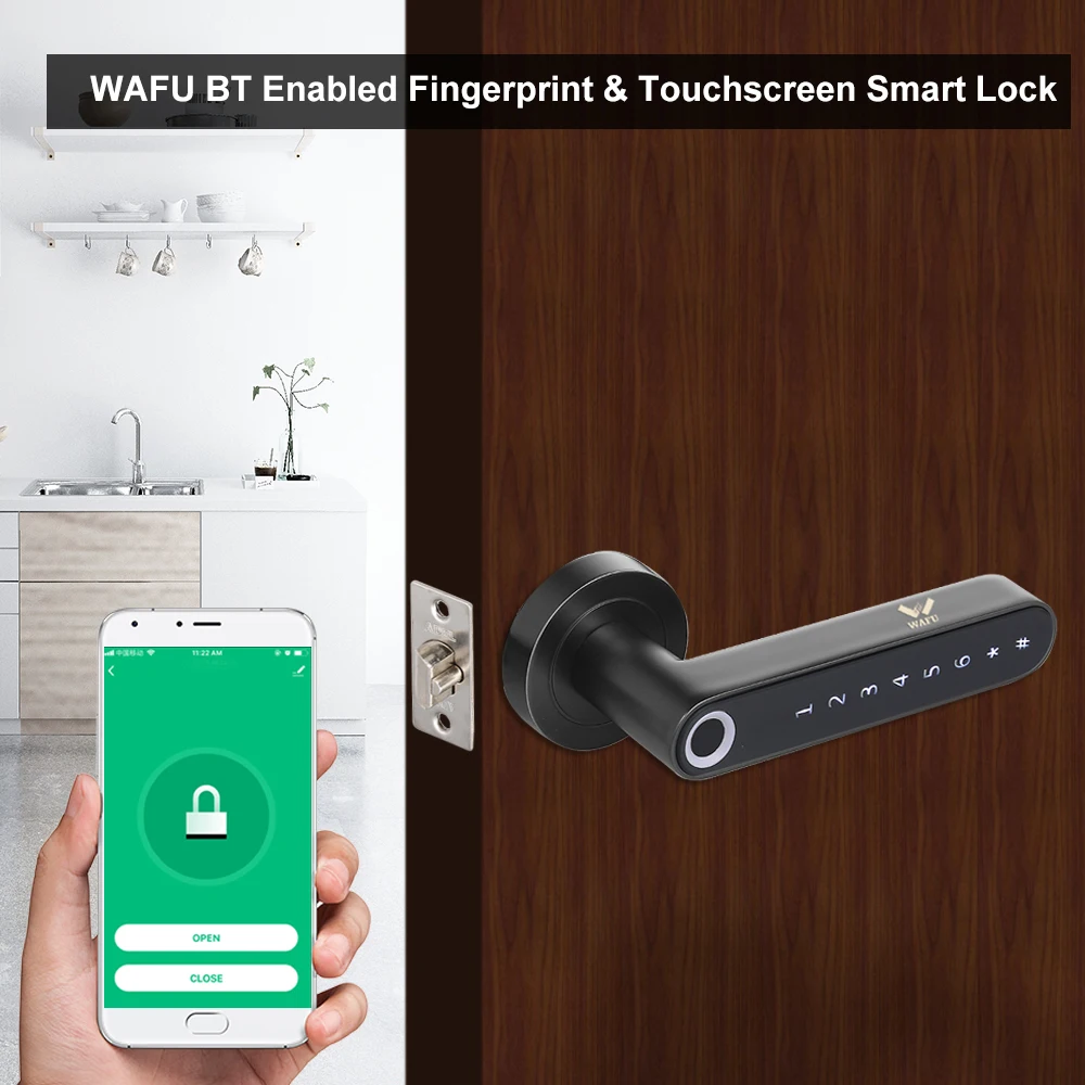 WAFU BT Enabled Fingerprint Touchscreen Smart Lock Keyless Entry Secure Finger ID Works with iOS & Android APP Control Security |