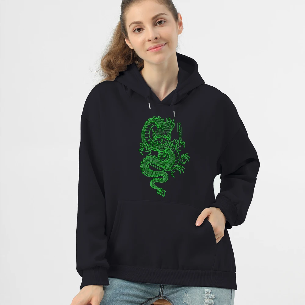

Women Dragon Print Hoodie Oversized Sweatshirt Harajuku Cotton Female Hoodies Pullover Sweatshirts Streetwear Pocket Hoodie Tops