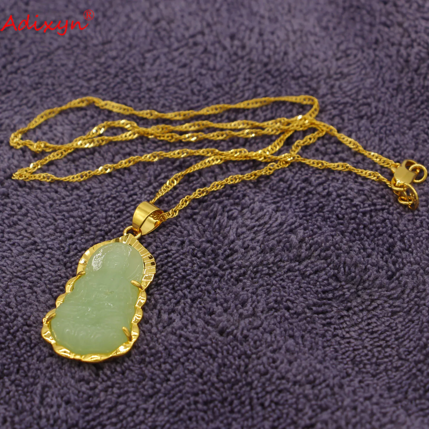 

Adixyn lUXURY Natural Semi-preciou Stone Buddha Pendant Rope chain Buddism godness Guanyin for Women Girls N01144