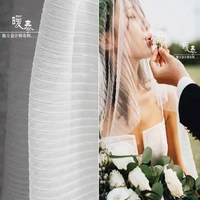 pleated mesh tulle fabric white stripe folds diy patchwork decor headdress veil skirt wedding dress designer fabric