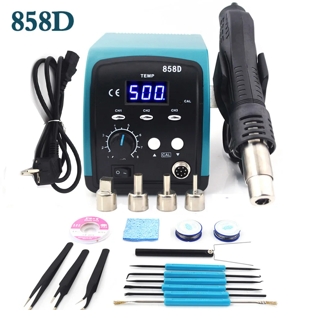 858D-ZH SET 750 Вт 858D фена светодиодный цифровой BGA паяльная станция без свинца SMT паяльная станция 220 В/110 В хранение температуры - Цвет: 858D-ZH SET