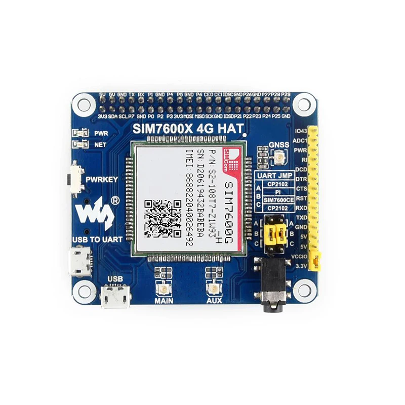 BlueRaven 4G/3G/2G/GSM/GPRS/GNSS шляпа для Raspberry Pi на основе SIM7600G-H LTE CAT4 глобальная версия |