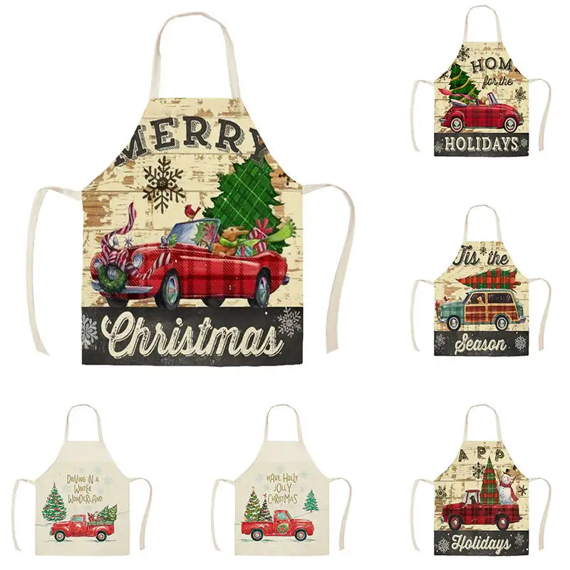 Фартук из хлопка и льна с изображением оленя Рождественская серия для взрослых