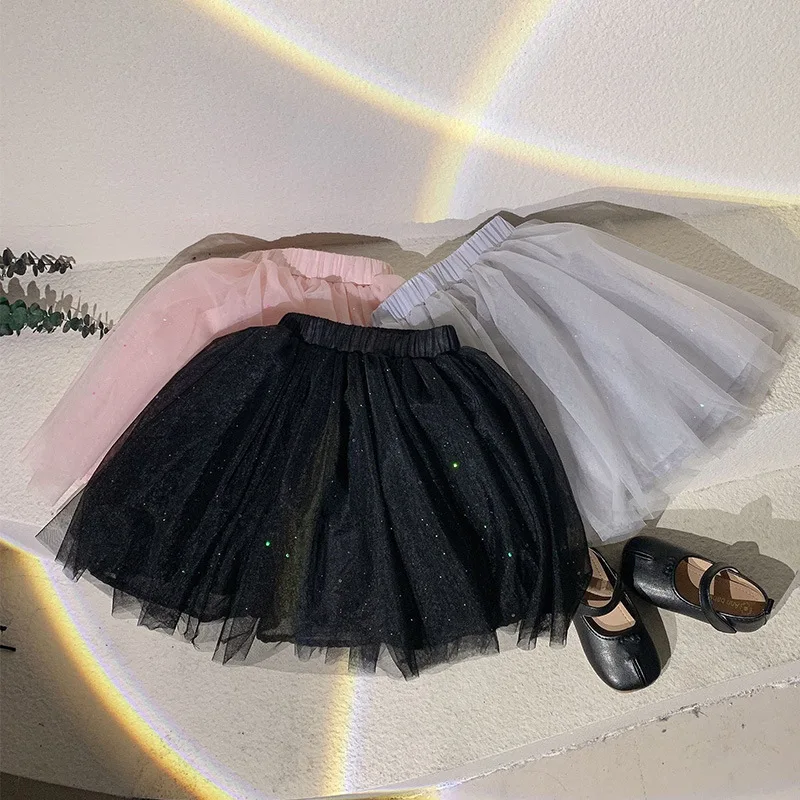 

2021 Girls Spring and Autumn Mesh Skirt Black Dance Skirt Girls Fall Clothes for Kids Purple Skirt Ball Gown