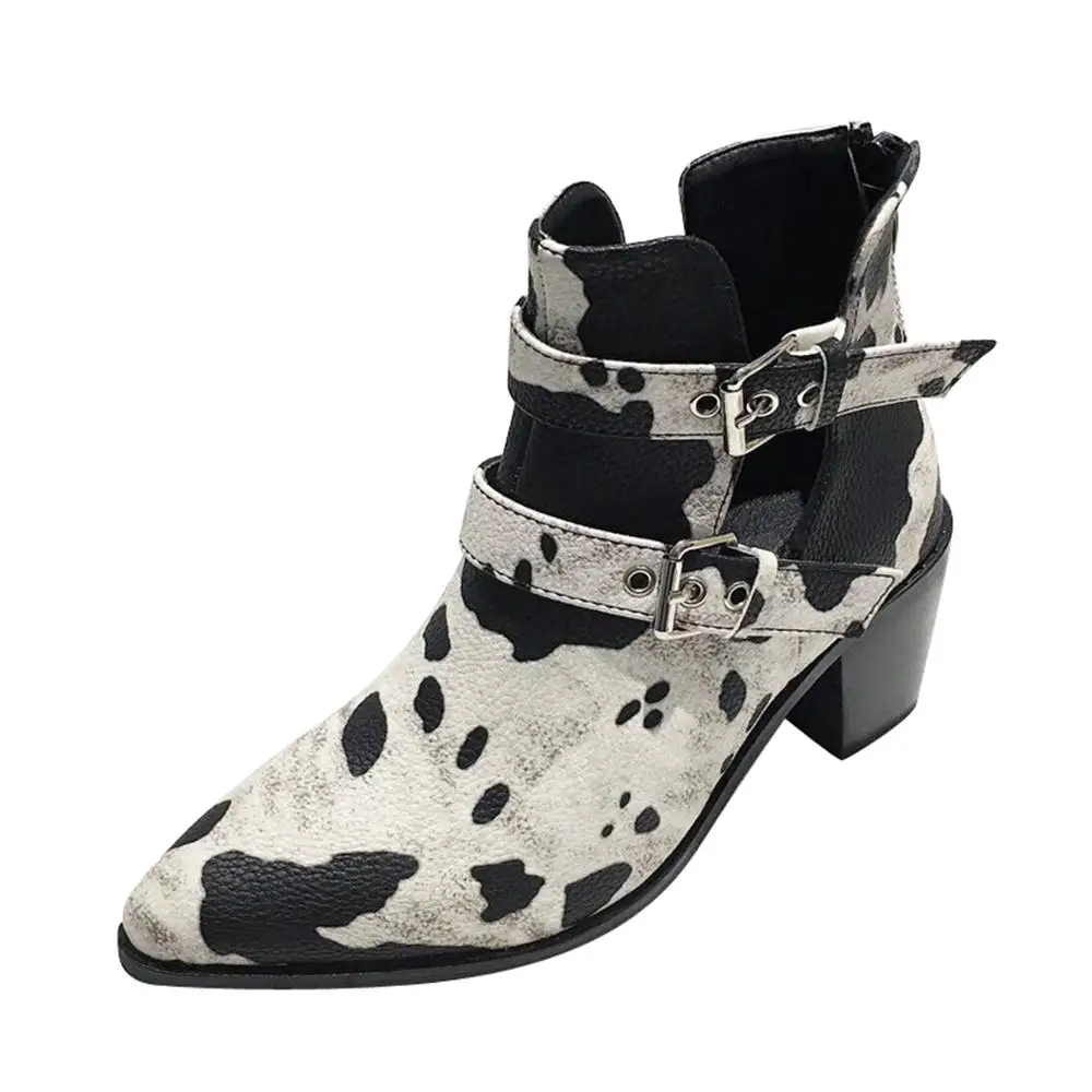 

Sexy Plus Size 35-41 Black And White Pointed Toe Women's Boots Spring Autumn Buckle High Heels Zipper Martin Boots Women Shoes