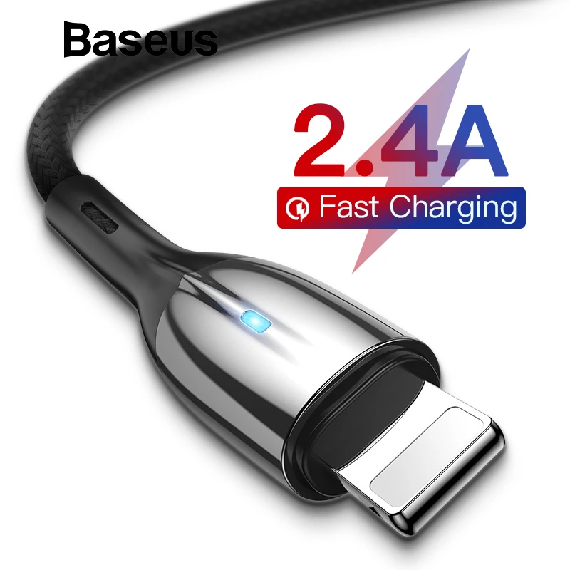 Baseus USB кабель для iPhone XR Xs Max Xs светодиодный зарядный кабель для освещения 2.4A кабель для быстрой зарядки для iPhone X 8 7 6 6s Plus зарядное устройство