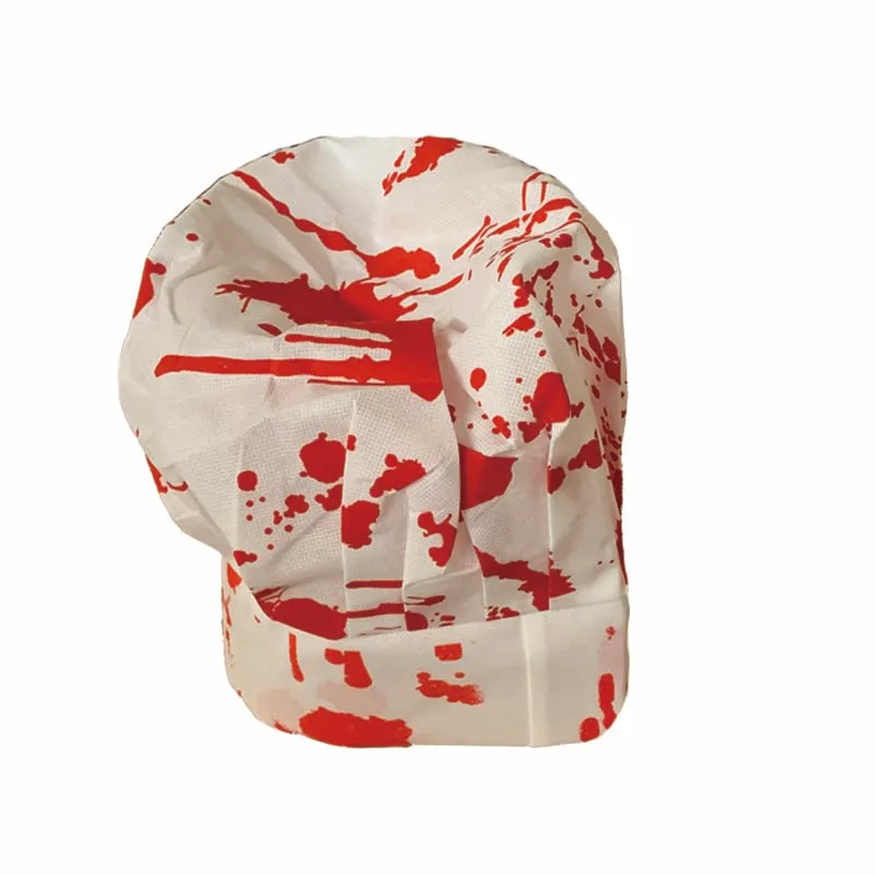 

Halloween non-woven fabric Bloodstained hat Blood apron Blood Chef's Cap as Halloween Terror Costume