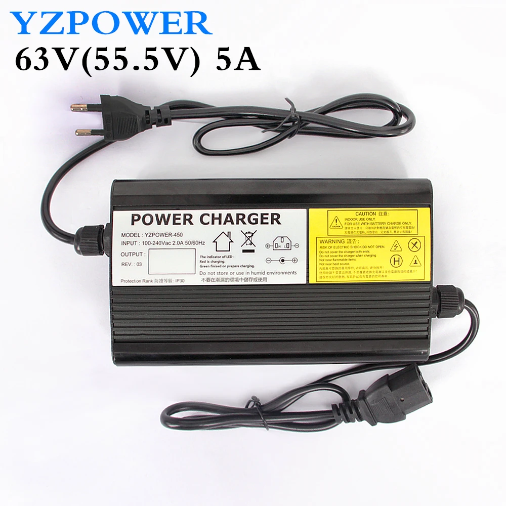 Зарядное устройство YZPOWER для литиевых батарей 63 в 5A 4.5A 4A 55 5 литий ионный Литий