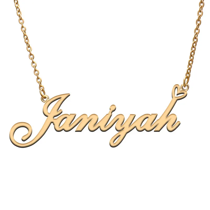 

Love Heart Janiyah Name Necklace for Women Stainless Steel Gold & Silver Nameplate Pendant Femme Mother Child Girls Gift