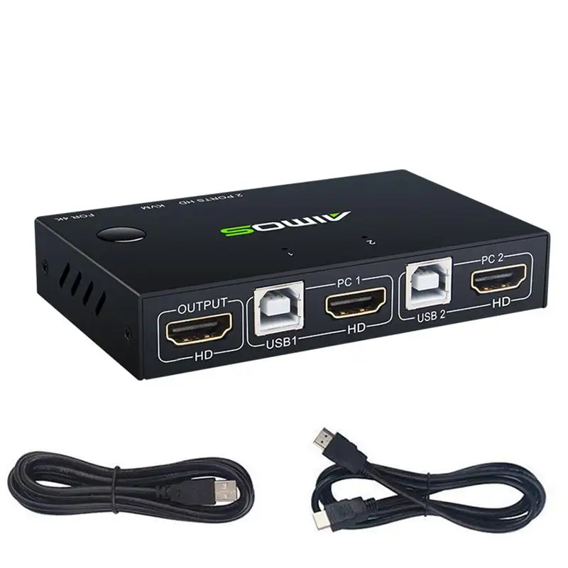 

KVM Switch 2 Port Box Share 2 Computers With One Sharing Keyboard Mouse Printer 4K USB HDMI-Compatible KVM Switcher
