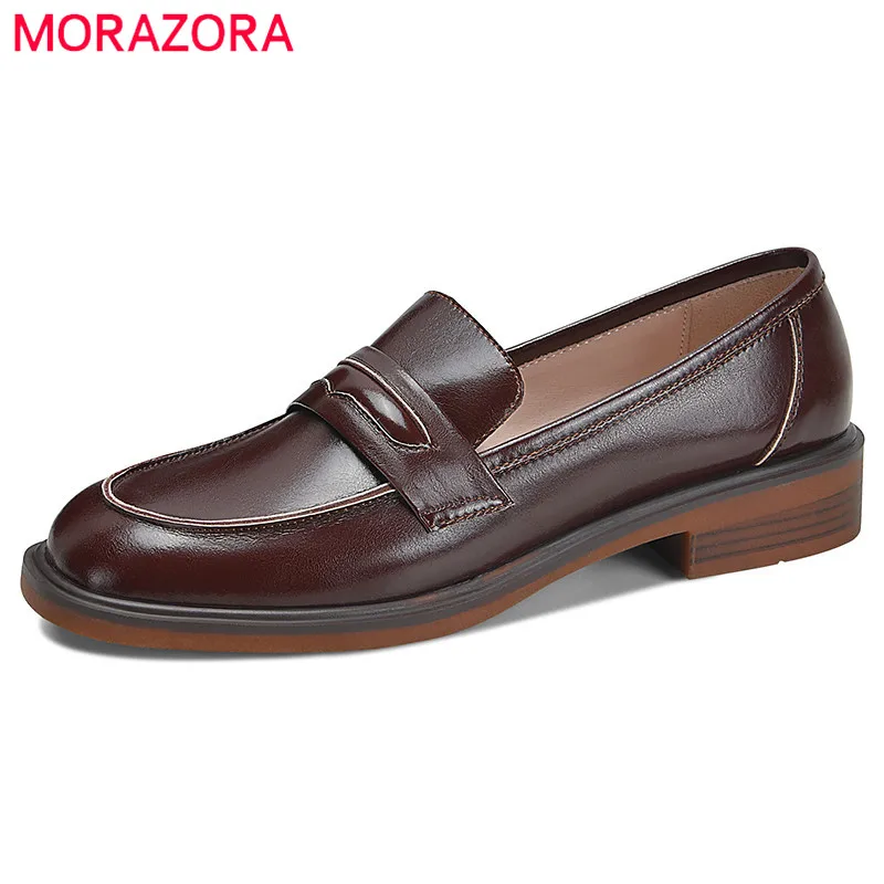 

MORAZORA 2022 New Arrive Loafer Women Flat Shoes Slip On Comfortable Casual Single Shoes Top Quality Genuine Leather Shoes Woman
