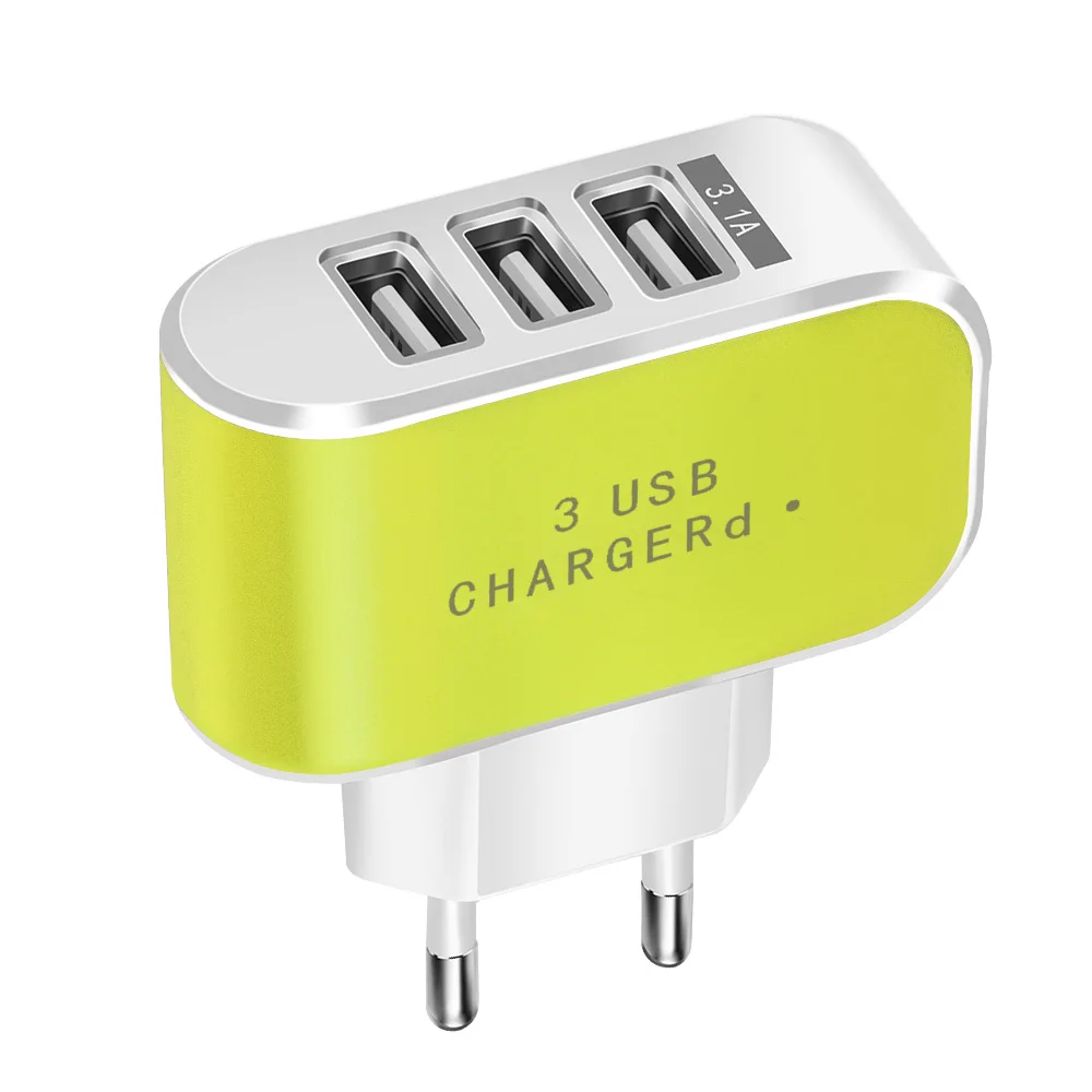 green Универсальное зарядное устройство 5V 3.1A USB для быстрой зарядки iPhone X XR Xiao мобильный телефон mi зарядное устройство 3 порта зарядное устройство ЕС адаптер питания для путешествий - Тип штекера: green