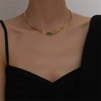 kl4 green stone emerald layering chain necklace y2k aesthetic jewellery everyday minimal gift link may birthstone choker emerald