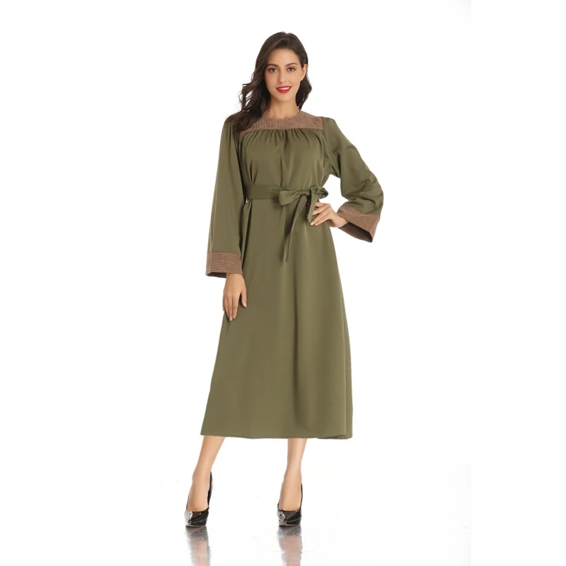 

Fashion Designer Runway Loose Robe Long Sleeve Woman Dress 2021 Autumn Newest Vintage O-Neck Green Dresses Party Midi Dresses