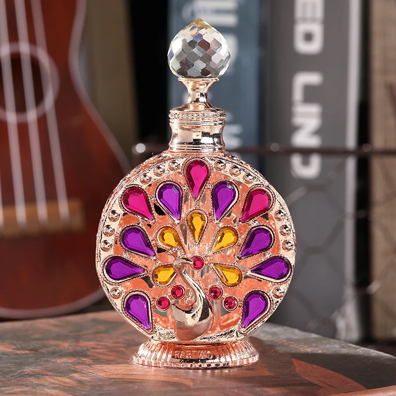 Dubai Peacock Diamond-Set Essential Oil Bottle Straight Tube Storage with Water Drop Reversal Perfume Empty | Дом и сад