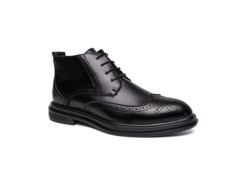 BIMUDUIYU Autumn New Men Leather Ankle Oxford Boots British Style Male Casual Lace Up Derby Shoes Fashion High Top Brogue Shoes