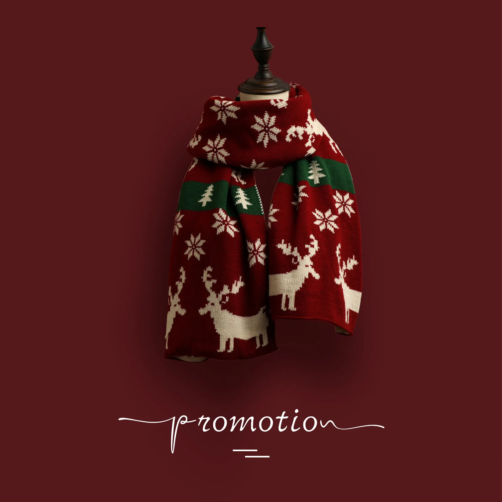 

Универсальный Рождественский вязаный шерстяной красный шарф теплый индивидуальный шарф для пар с принтом оленя лося снежинки для студенто...