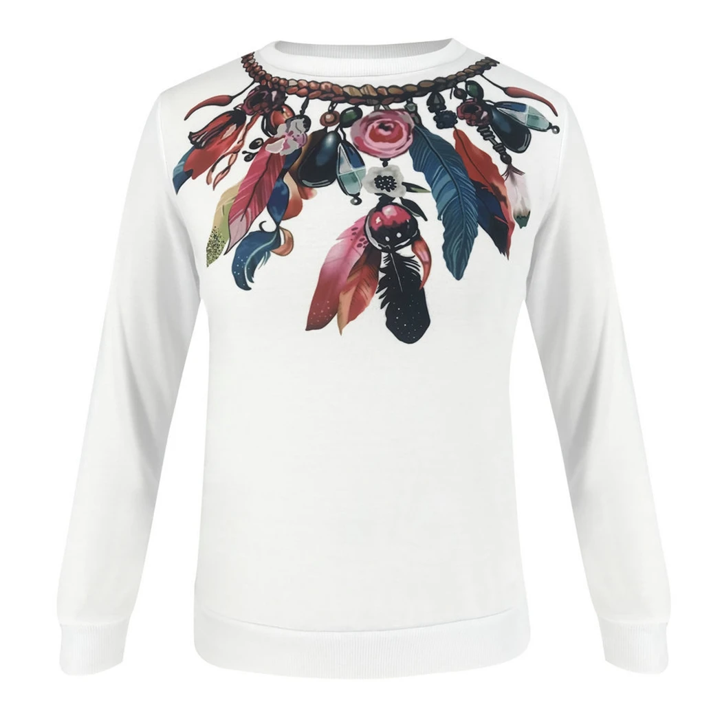 Женские белые футболки с принтом перьев Футболки женские круглым вырезом и