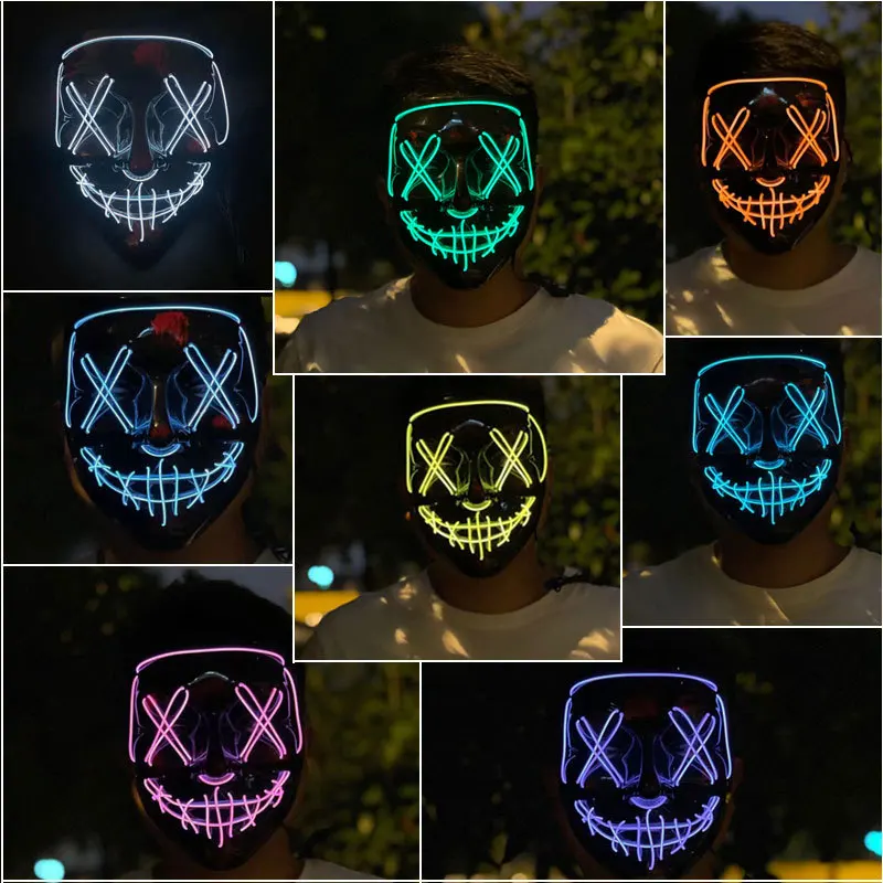 

Led Mask Halloween Party Masquerade Masks whimsy Maske Light Glow In The Dark Mascara Horror Maska Glowing Masker Purge