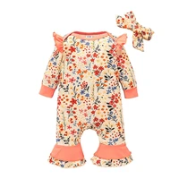 flying sleeve floral print baby girl clothes newborn infant romper ribbed jumpsuit flare pants knitted baby clothing cute romper