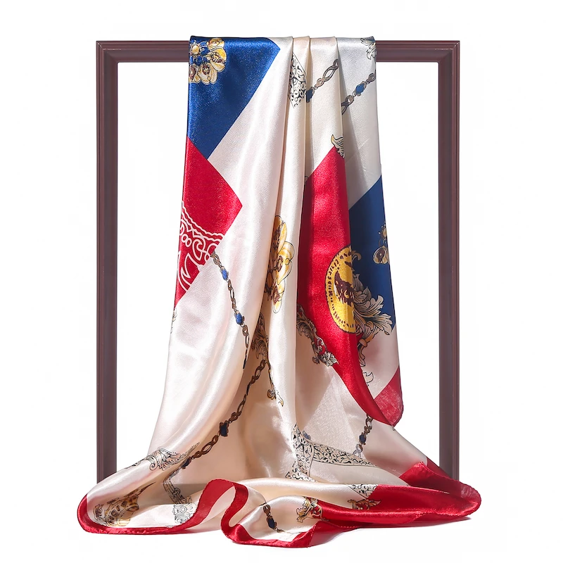 

90cm Square Silk Scarf Women Luxury Brand Print Foulard Hijab Shawls Lady Wraps Spring Summer Satin Neck Scarves