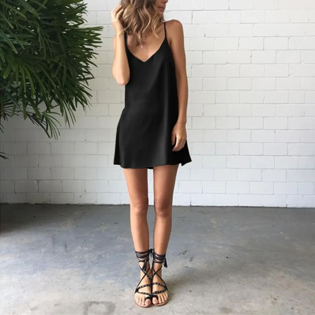 

Summer Fashion Women's Sleeveless Solid Party Cocktail Beach Dress Sundress Mini Dress Casual Street Clothes 2021