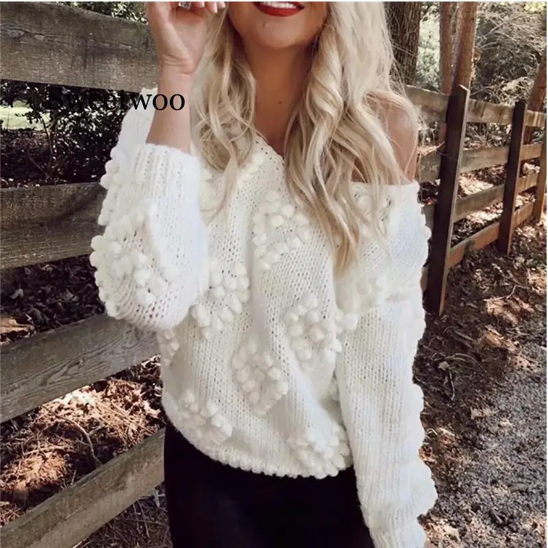 Осенний вязаный свитер ручной работы из грубой шерсти Женская водолазка пуловер