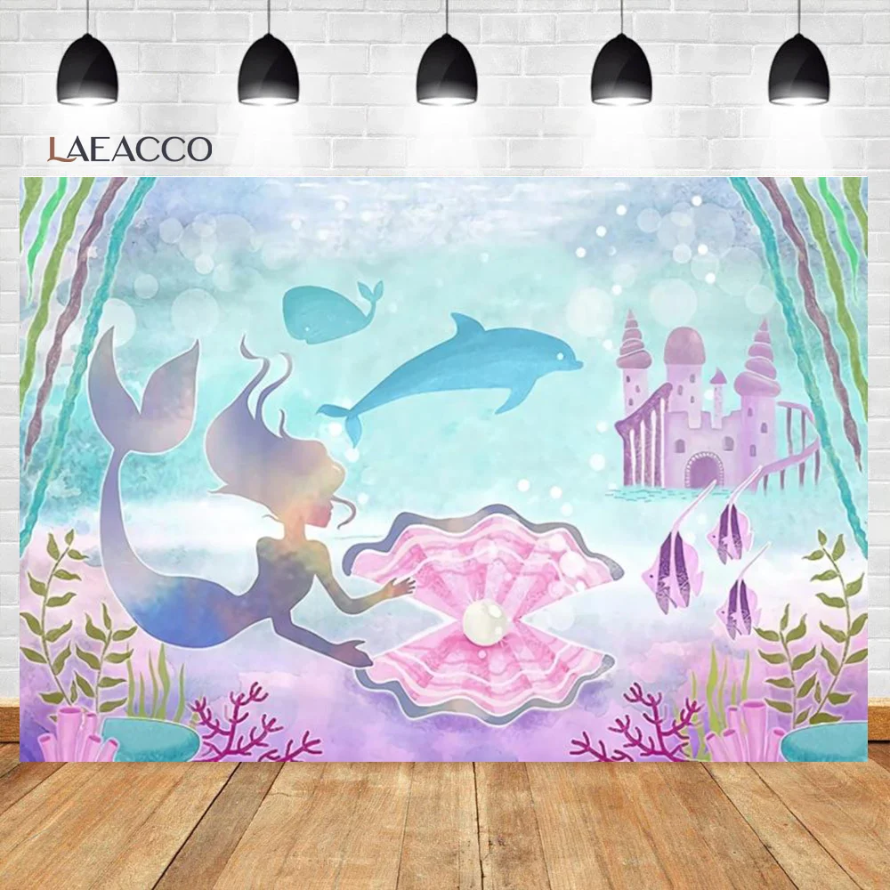 

Dreamy Happy Birthday Photophone Little Mermaid Underwater Castle Seaweed Pearl Photography Backgrounds Newborn Baby Backdrops