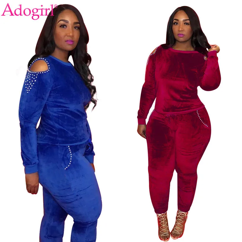 Adogirl Бархатный комплект из двух предметов с жемчужинами свитшот открытыми