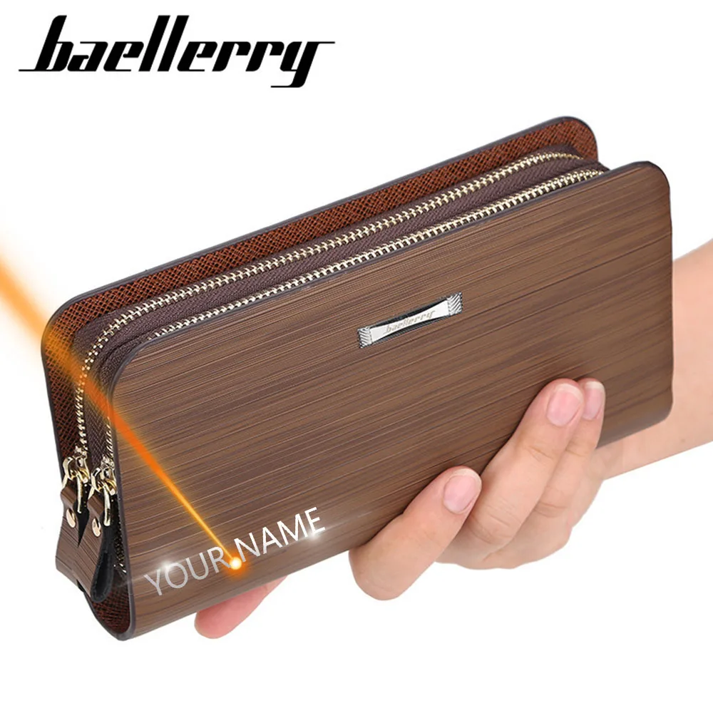 

Men Clutch Wallets Free Name Engraving Large Capacity Cell Phone Pocket Double Zipper Men Clutch Bag Male Business Wallet