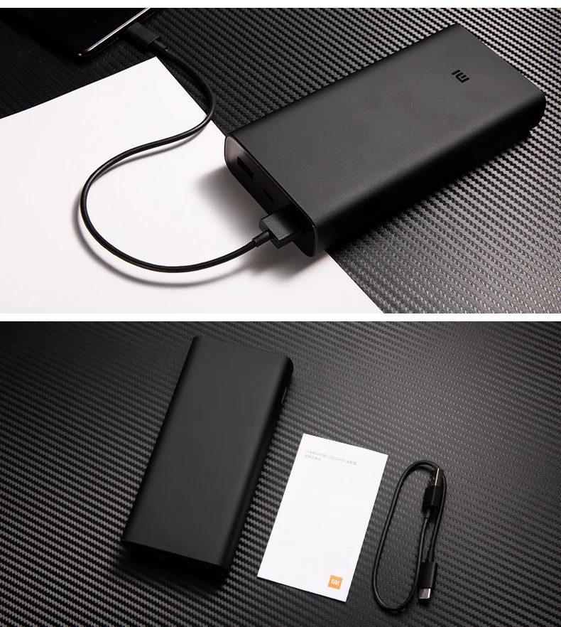 xiaomi mobile power 3 высокая версия 20000mAh power bank QC3.0 портативное зарядное устройство 2 батарея для usb-порта внешний mi power Bank