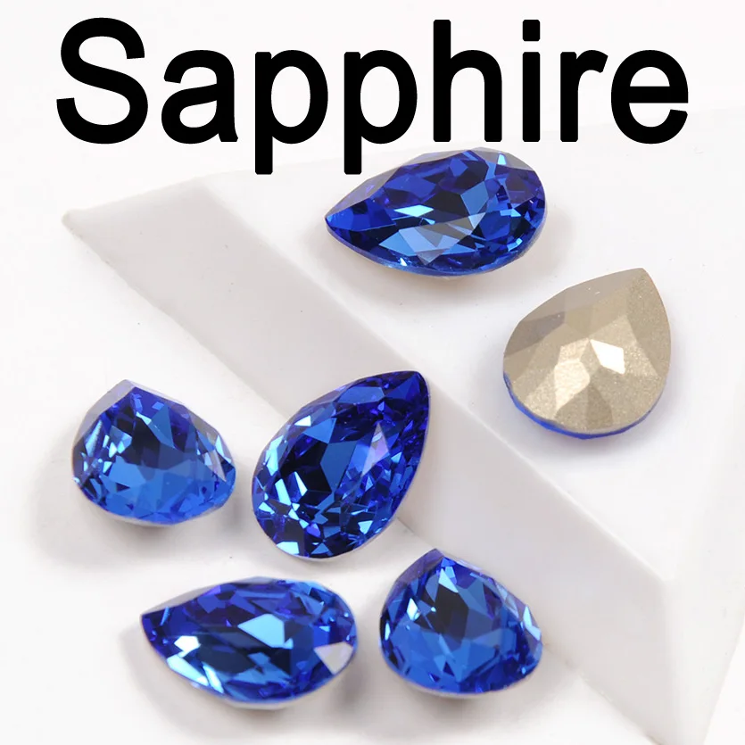 Sapphire CTPA3bI Colorful Crystal Drop Shape Loose or With Strass Rhinestones Sew On Glass Stones DIY Crown Jewelry Ring Pendant Dress - Цвет: Sapphire