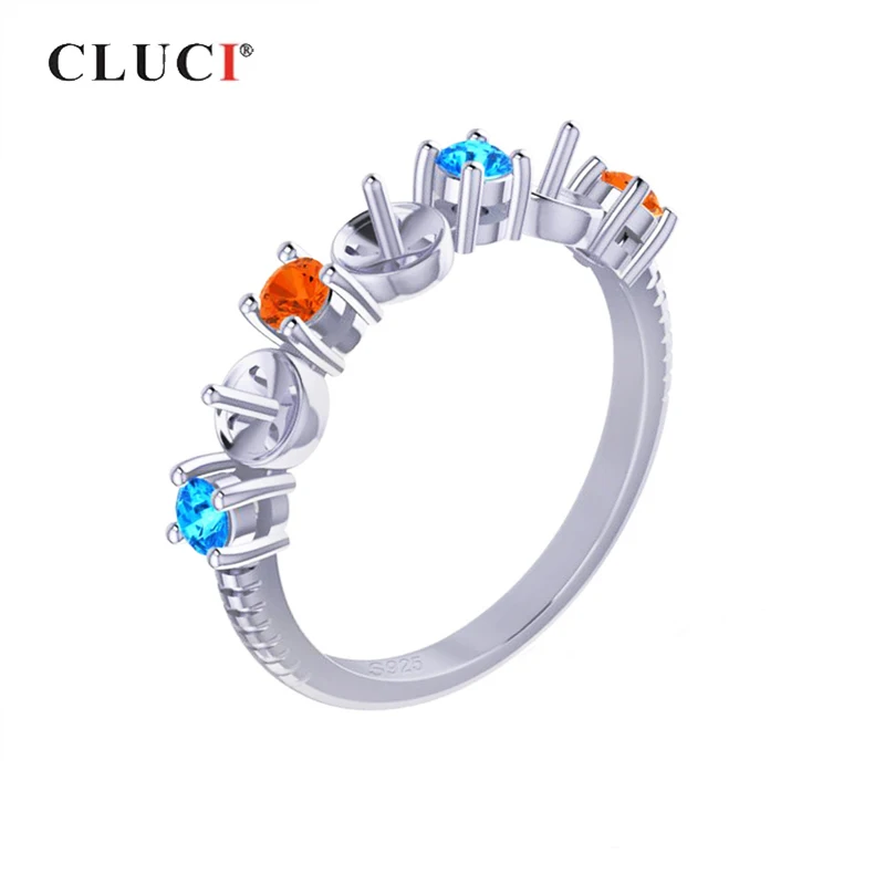 

CLUCI Silver 925 Rings with Big Red Blue Zircons Jewelry for Women 925 Sterling Silver Pearl Ring Mounting SR1080SB