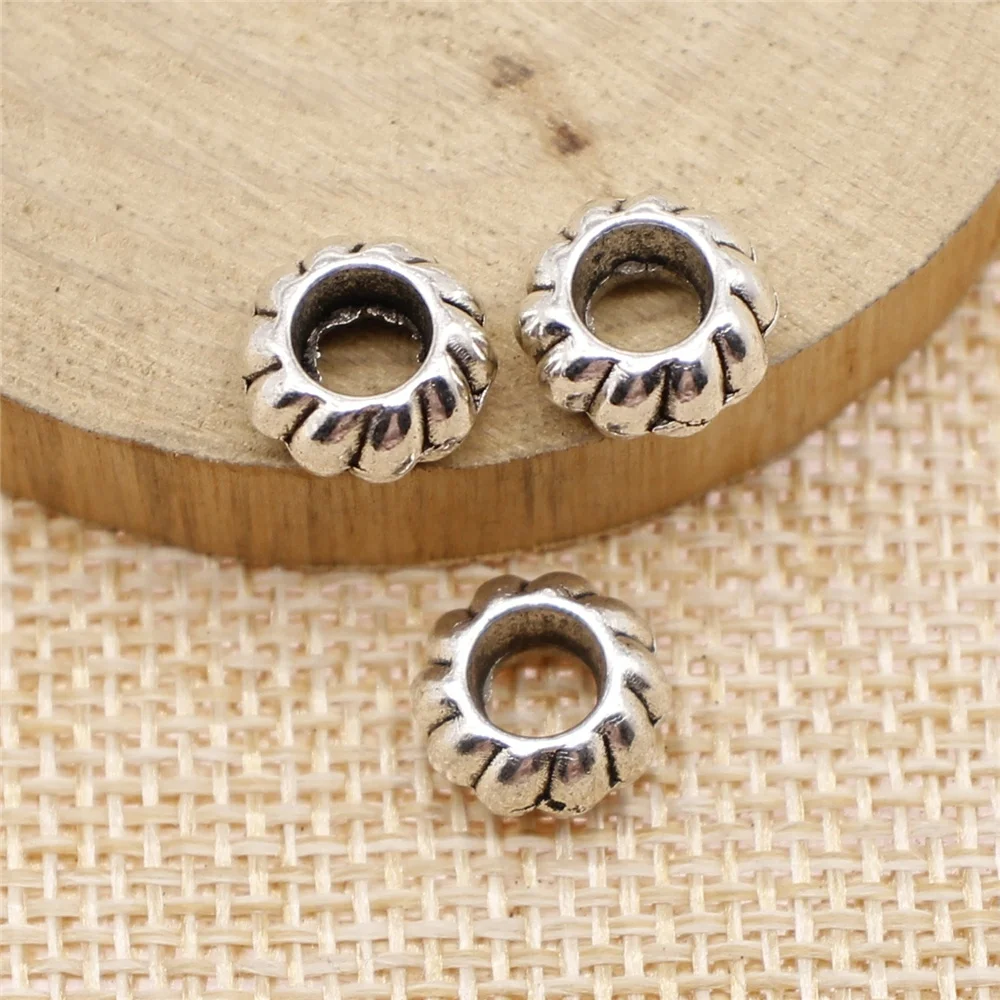 

38pcs 10x10x5mm antique silver Threaded large hole beads charms diy retro jewelry fit Earring keychain hair card pendant