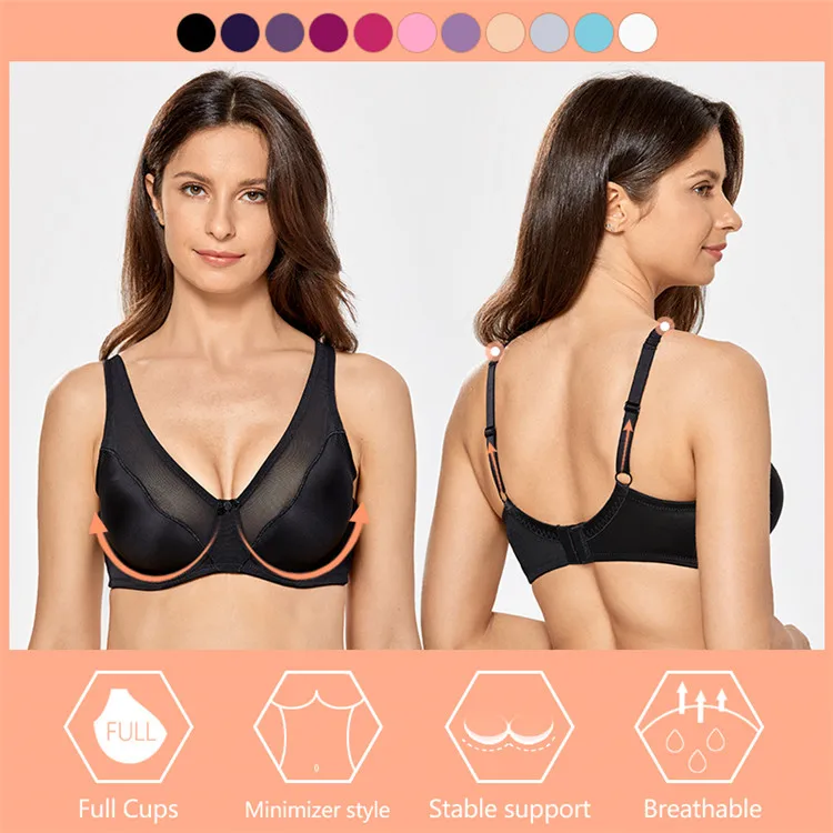 Women's Full Coverage V-neck Non Padded Underwire Minimizer Bra Plus Size