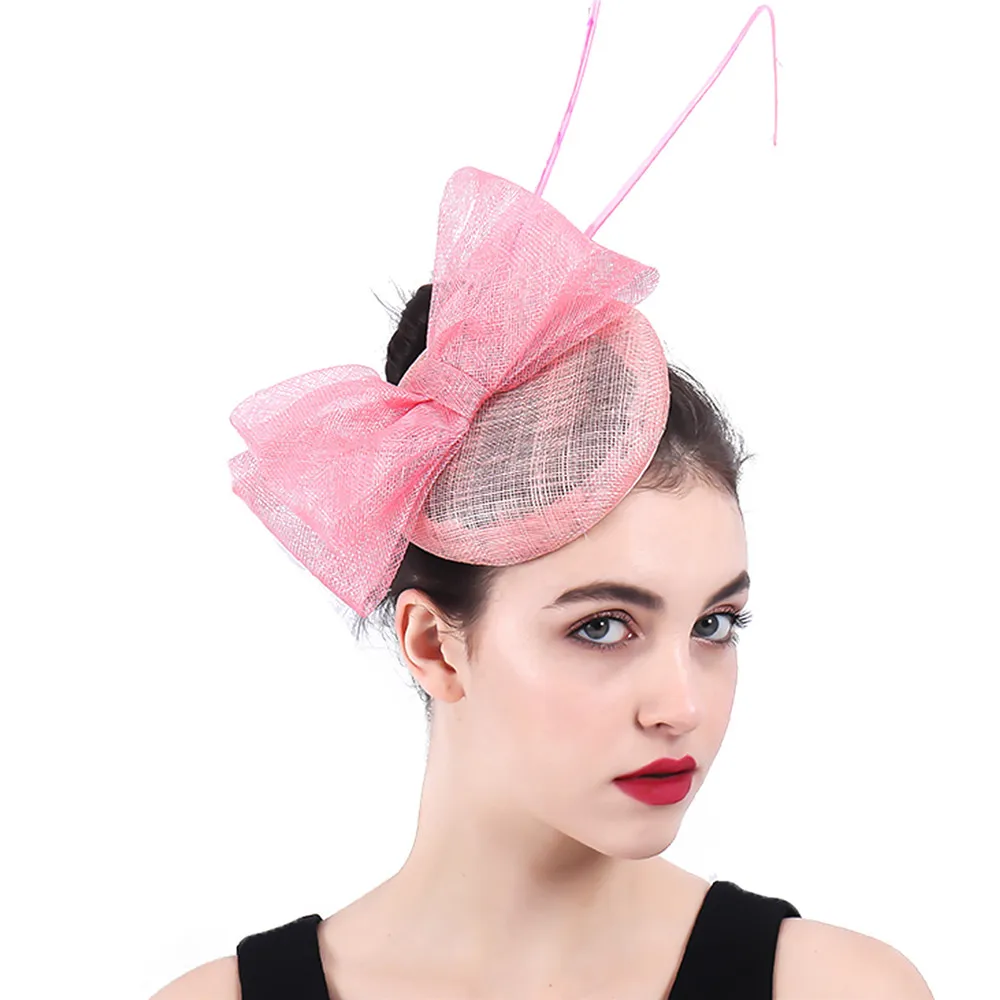 Женская винтажная шляпа с бантом розовая Вуалетка для торжественных случаев и