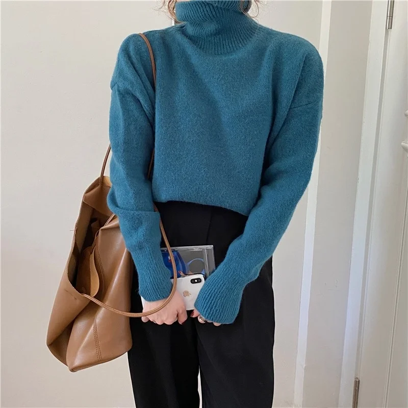 Мягкий восковой свитер с высоким воротом женский осенне-зимний 2021 НОВЫЙ