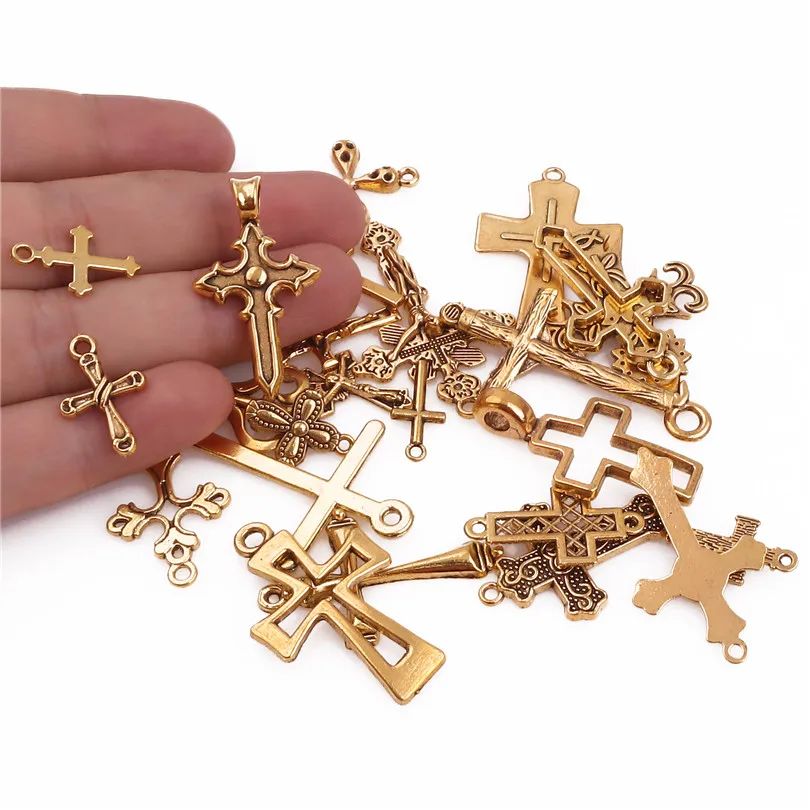 MIX 26 шт./лот винтажные Серебристые Кулоны из сплава цинка с Иисус крест кулон