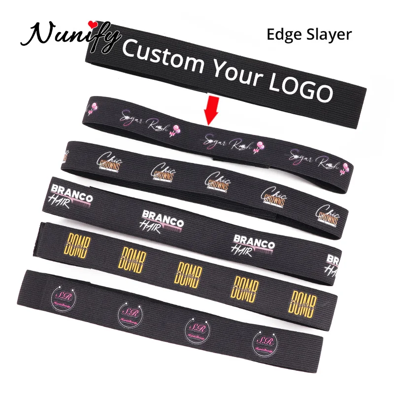 Wholesale 100Pcs Nunify Adjustable Wig Elastic Band With Magic Sticker Custom Logo For Your Brand Edges Hair Wrap Headband Black