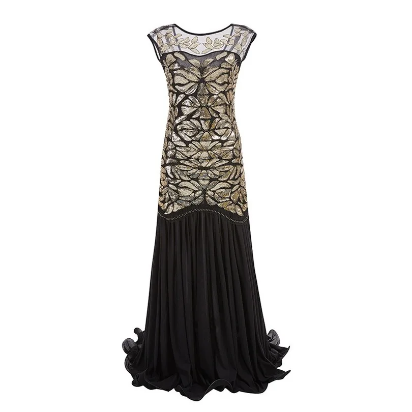 

The Gatsby Vintage 1920s Flapper Beaded Sequins Maxi Sheer Dresses Sparkly Women Long Party Dress cosplay costume Party dress