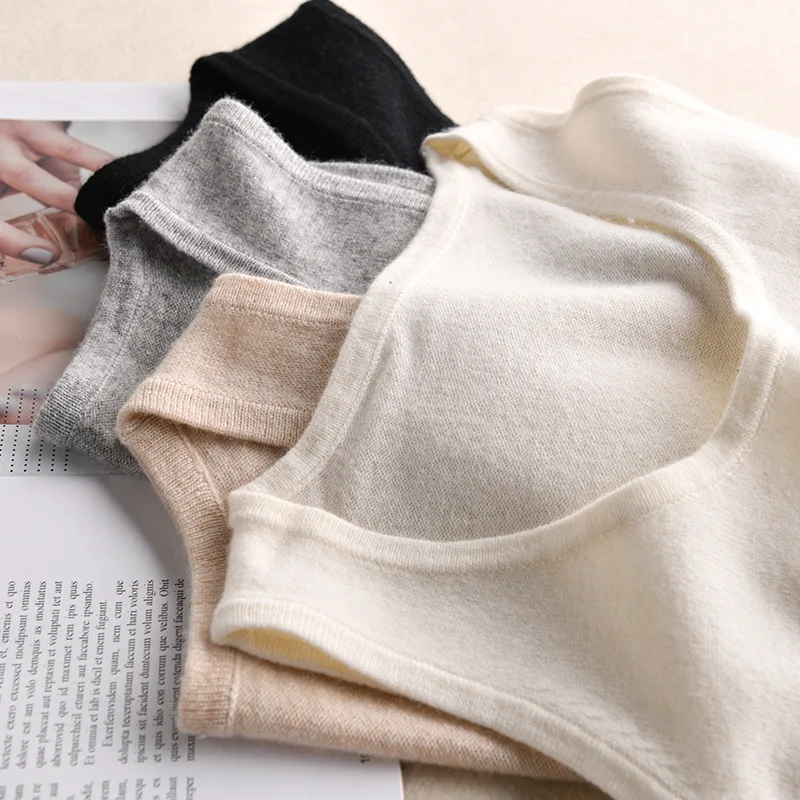 

2021 new cashmere knitted camisole with solid color wool bottoming shirt inside and outside