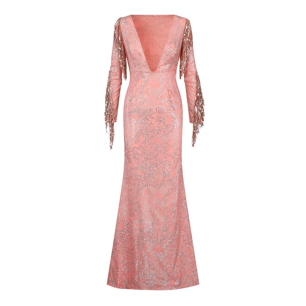 Сексуальное розовое вечернее Клубное платье с блестками женское длинное