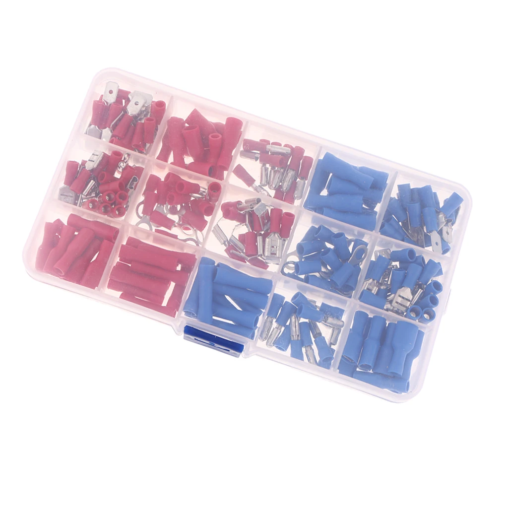 

200 Insulated Electrical Wire Solderless Terminals Crimp Connectors Spade Assortment Kit Marine & Automotive Grade