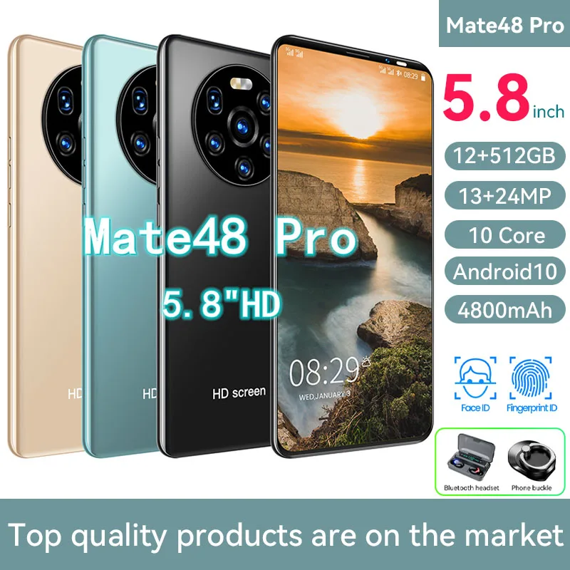 

Global Version Mate48 Pro 5.8 Inch HD 12+24MP Smartphone 12+512GB 4800mAh Face-recognition Mobile Phone Unlocked Cell Phone