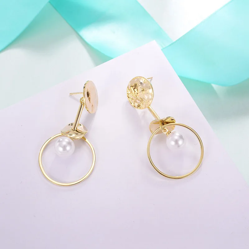 

Round Geometric pearl earrings for women plated gold desigen S925 needle long pendants jewelry 2020 fashion hanging earrings