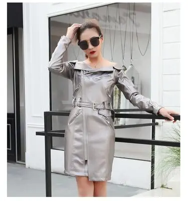 Женское платье с длинным рукавом облегающее из искусственной кожи на молнии