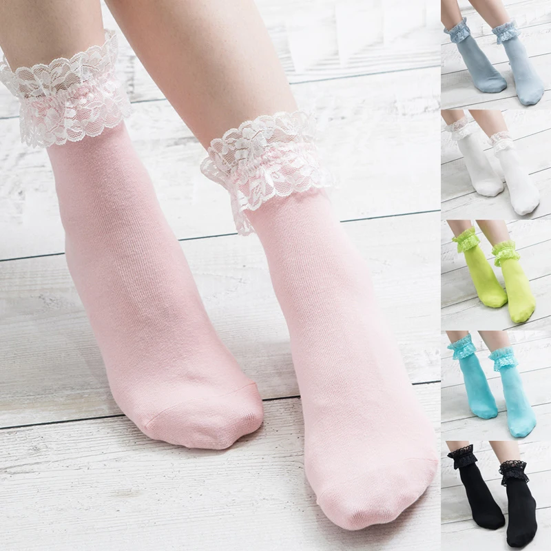 

Maiden Lovely Lace Mesh Black White Cotton Socks Lolita Style Japanese Maiden Lovely Short Socks Harajuku Ruffle Princess Socks