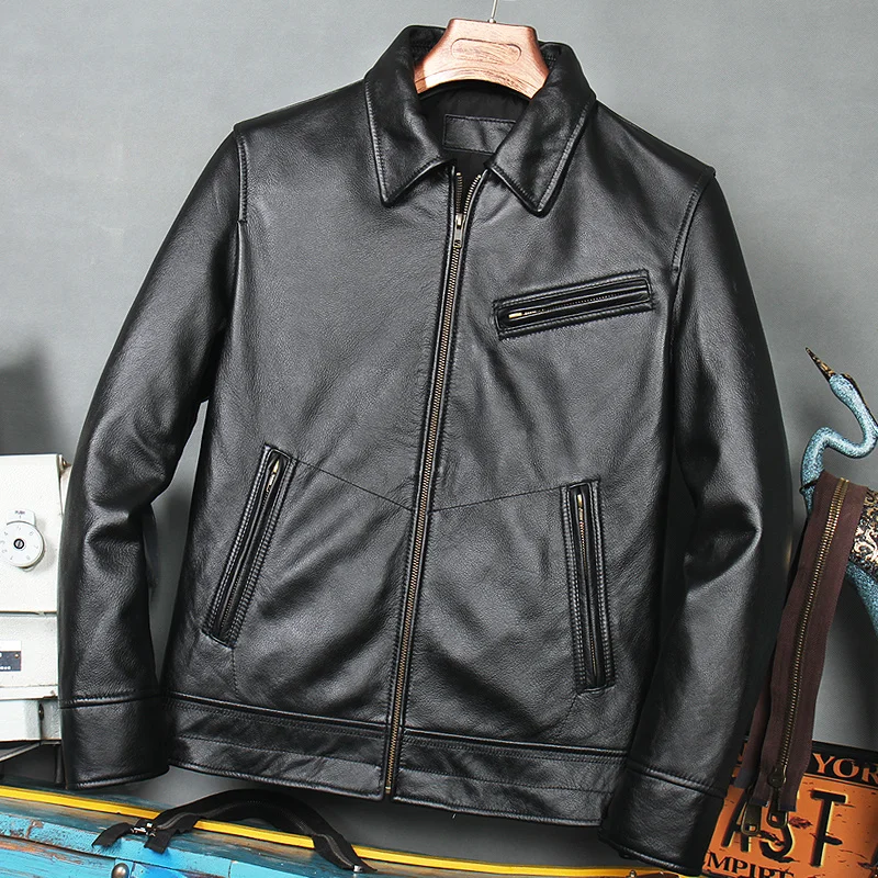 

2021 Black Business Casual Style Genuine Leather Jacket Men Plus Size 4XL Real Natural Cowhide Slim Fit Autumn Coat