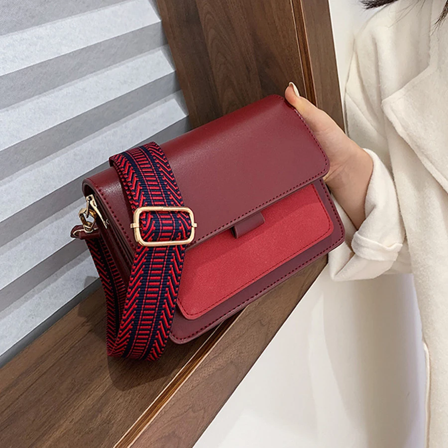 

2021 винтажная сумка-мессенджер из искусственной кожи с широким ремешком, женская сумка на плечо, Повседневная маленькая квадратная сумка с о...